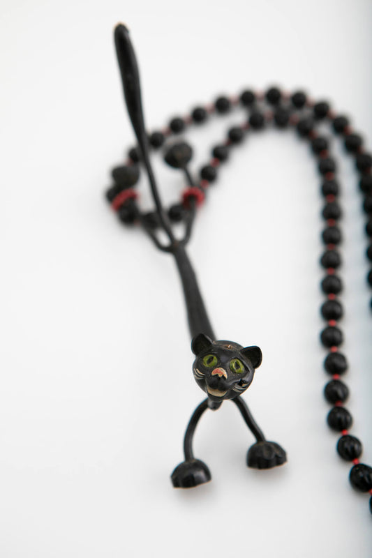 1920s Bendy Black Cat on Black Necklace