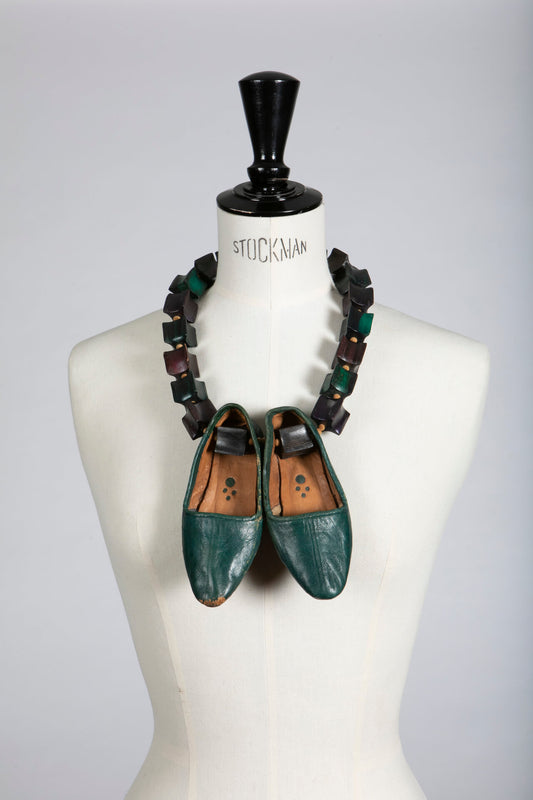 Antique Green Slippers on Large Bead Necklace