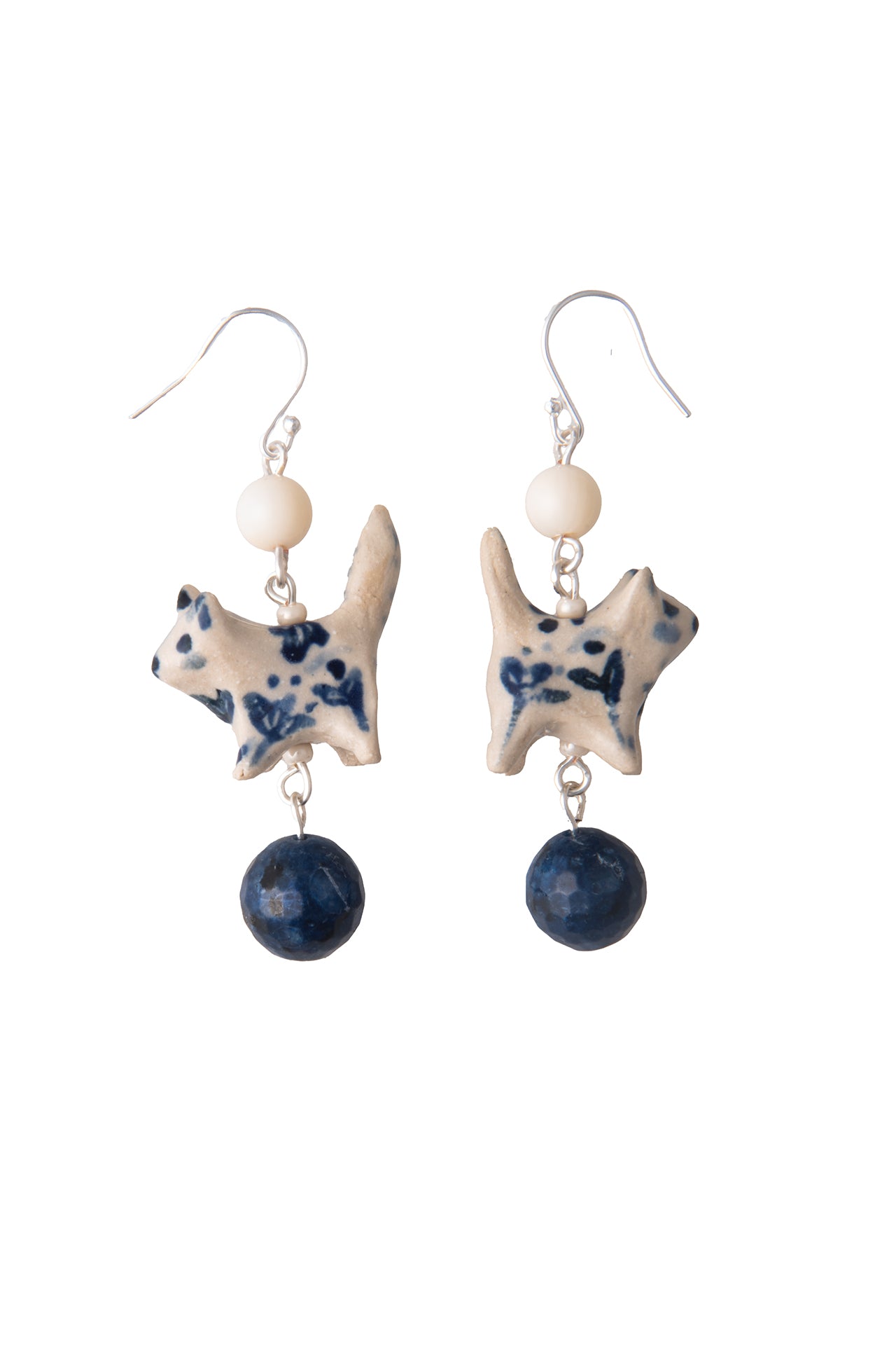 Blue and White Ceramic Cat Earrings | Hopetown & Hunter