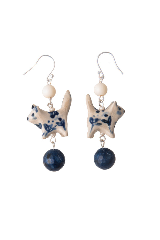 Blue and White Ceramic Cat Earrings | Hopetown & Hunter