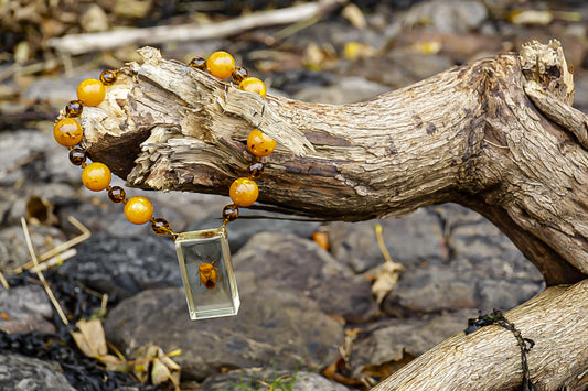 Bug Necklace with Chunky Orange Beads