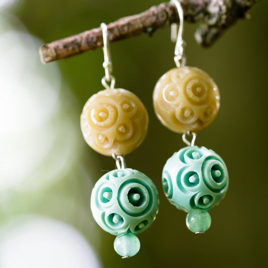 Carved Green Bakelite Ball Earrings | Hopetown & Hunter