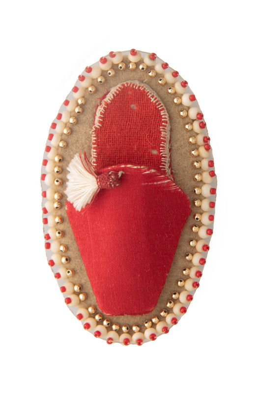 Miniature Red Silk Georgian Slipper Brooch