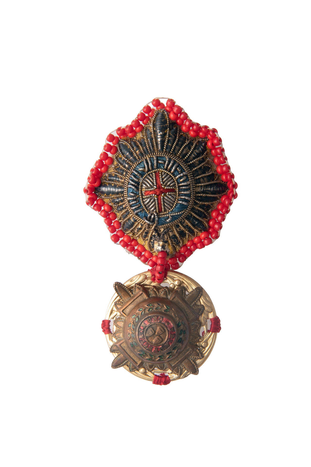 Military Pip Brooch with Red Beaded Edging