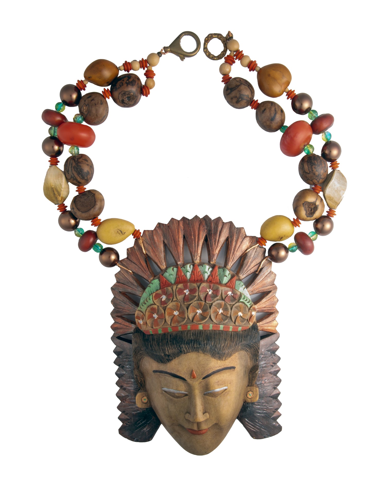 Large Vintage Wood Mask of Deity on Bold Double Stranded Necklace | Hopetown & Hunter