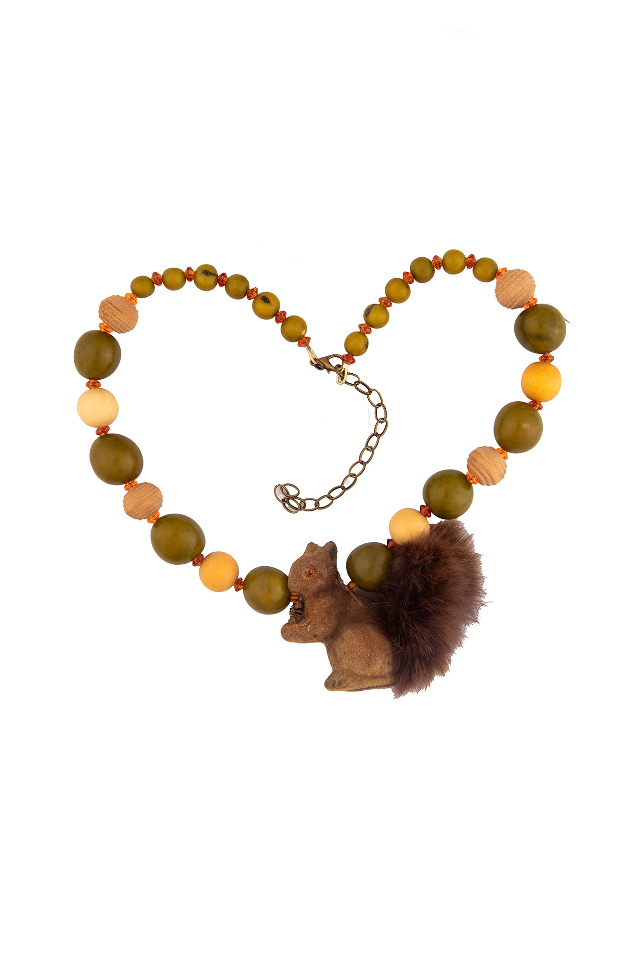 Squirrel Necklace on Green and Wood Necklace | Hopetown & Hunter