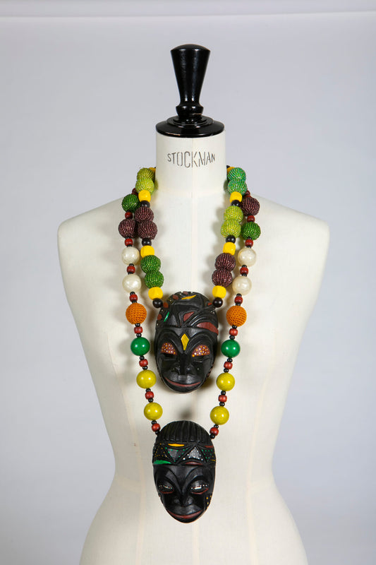 Two Wood Mask Necklaces