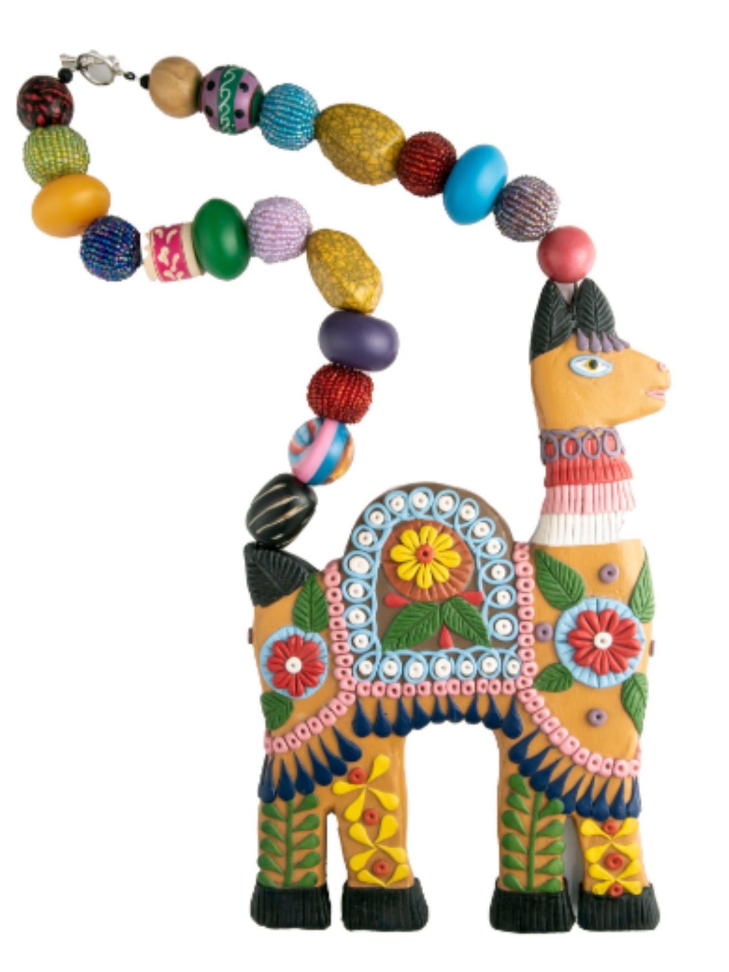 Giant  Flower Power Llama On Colourful Chunky Beaded Necklace | Hopetown & Hunter